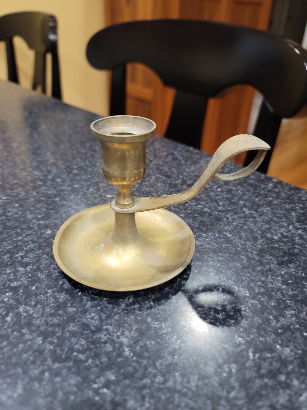 Vintage Brass Chamberstick Candle Holder Finger Loop Handle Drip Tray Japan